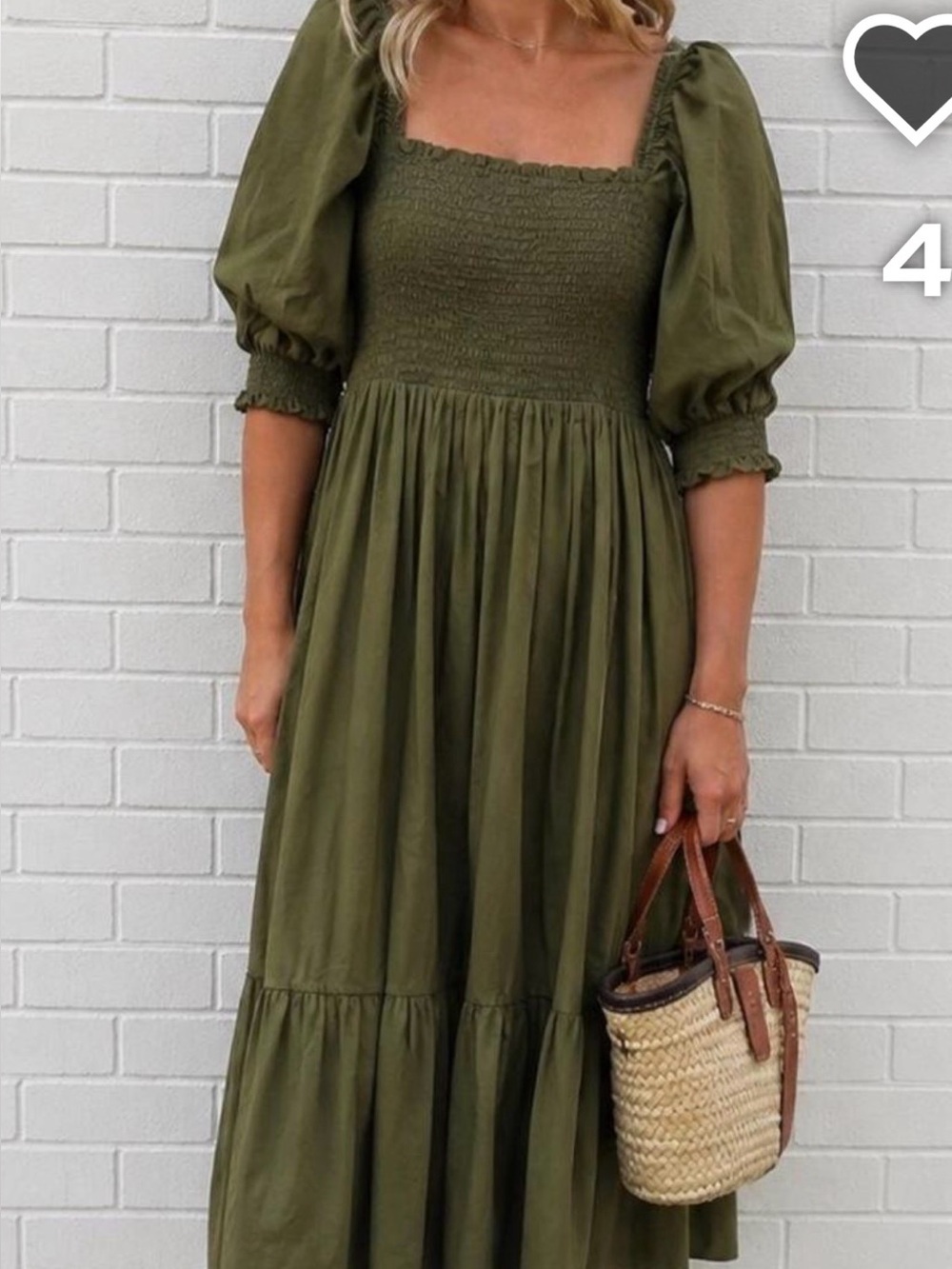 INC International Concepts Olive Smocked Square-Neck Maxi Dress